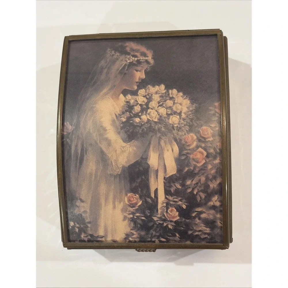 Vintage Via Vermont Glass & Brass Mirrored Jewelry Music Box – 